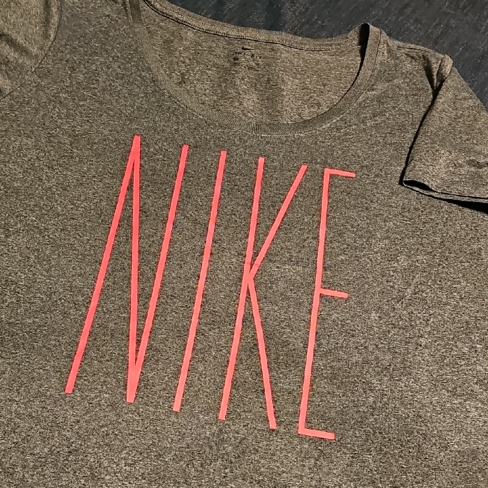 Nike Heather Gray Tee with Vibrant Pink Lettering Drifit